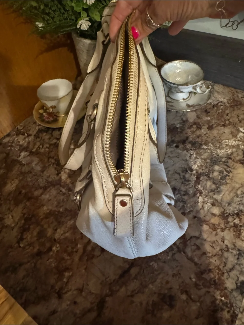 Michael Kors Cream Leather Tote with Embossed Logo